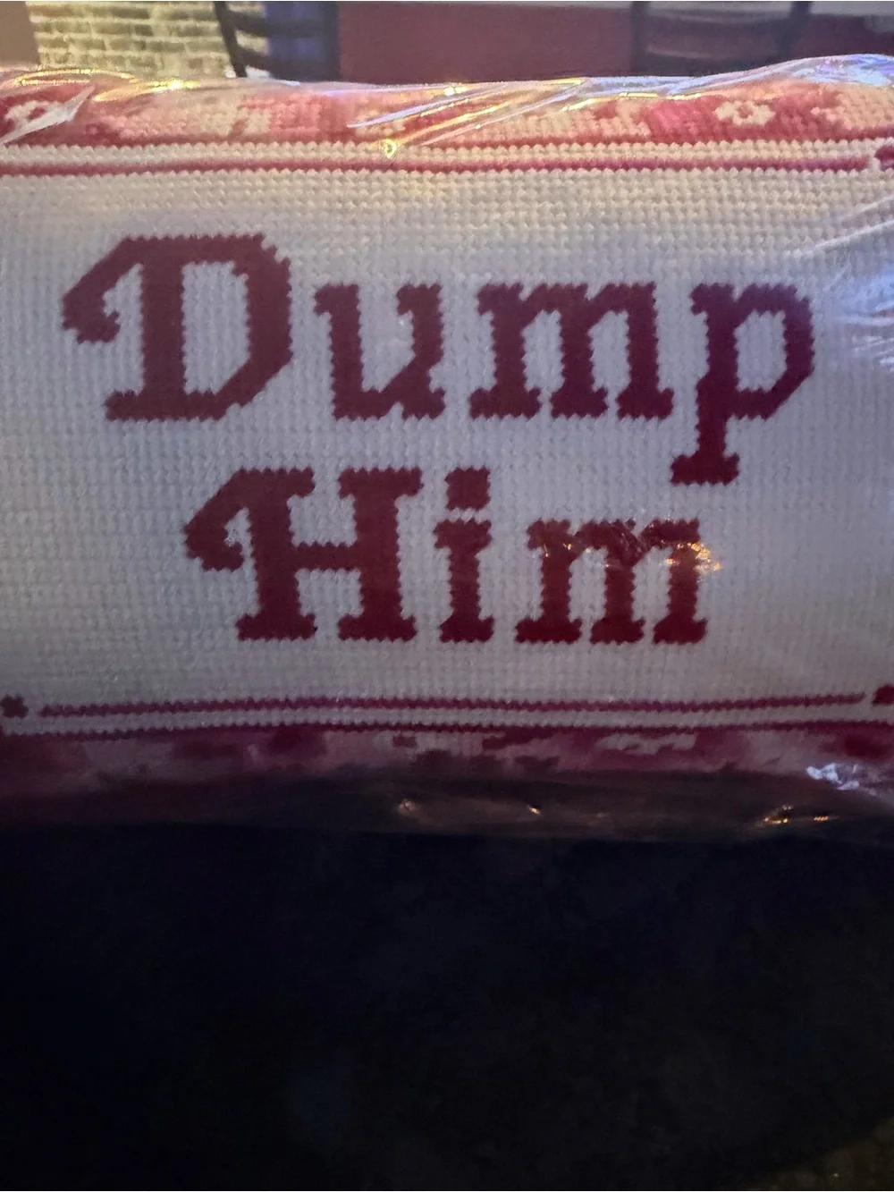Bouffants & Broken Hearts “Dump Him” Needlepoint Pillow NWT Pink Floral Sassy